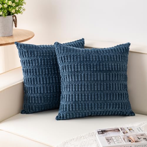 Aegero Pack of 2 Corduroy Decorative Throw Pillow Covers 24x24 InchSoft Striped Pillow Covers Modern Farmhouse Home Decor for Sofa Living Room Couch Bed(Teal)
