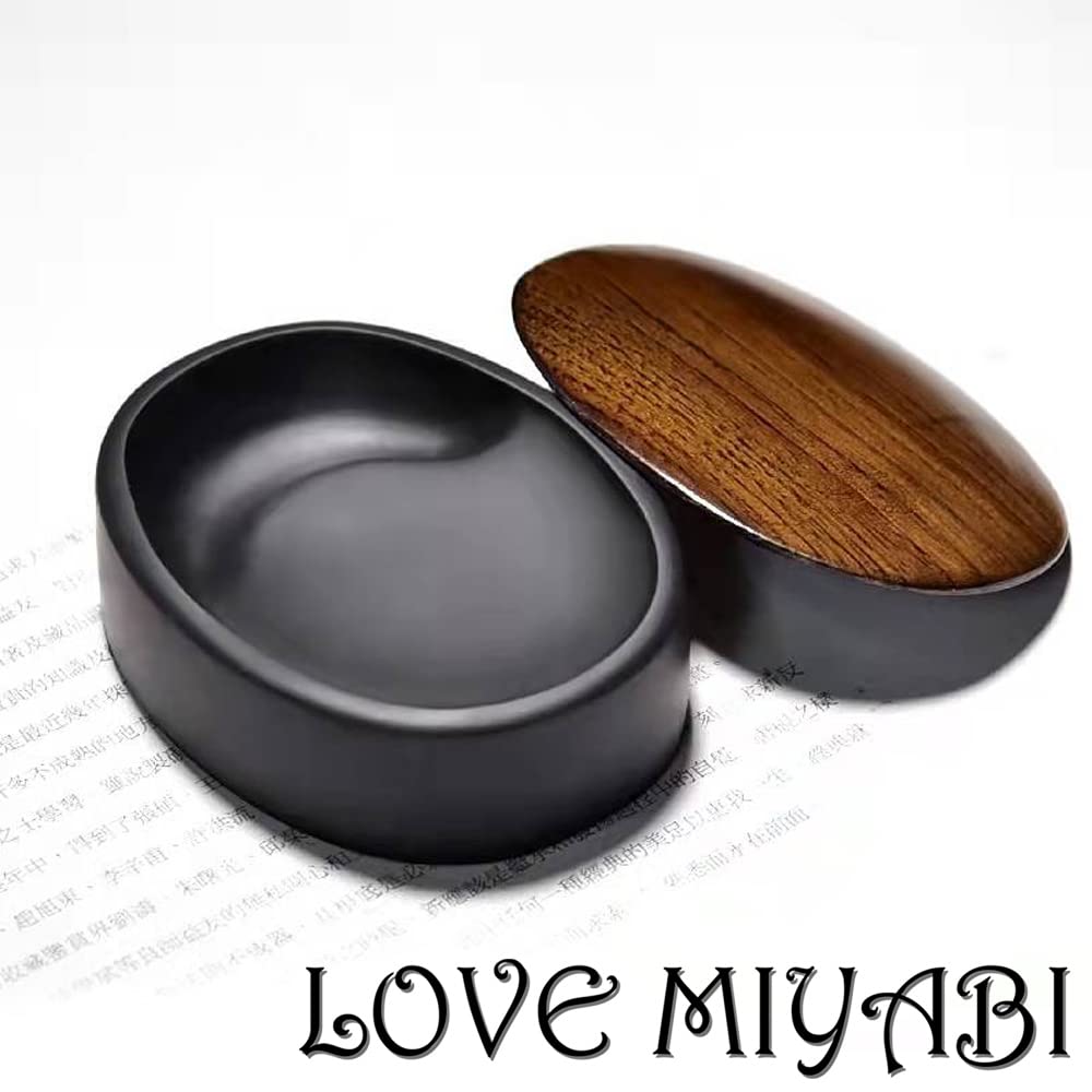 Amazon | LOVE MIYABI 歙州硯 ミニ硯 円形 丸型 8.5cm 栗（クリ材）蓋  