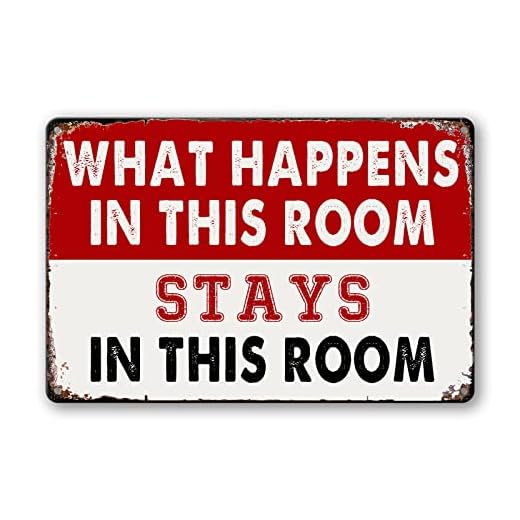 Room Signs Man Cave Wall Decor For Men Funny Metal Tin Bedroom Sign What Happens In This Room Stays In This Room Signs Vintage Dorm Door Decorations For Guys Mens Room Accessories And Signs Women Gift 8 X 12 In