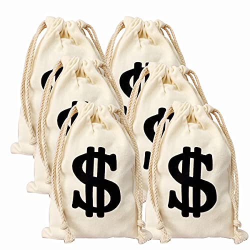 6pack 6.3 x 9 Inches Money Bag - Prop Dollar Sign Carrying Sack for Toy Party Favor, Bank Robber
