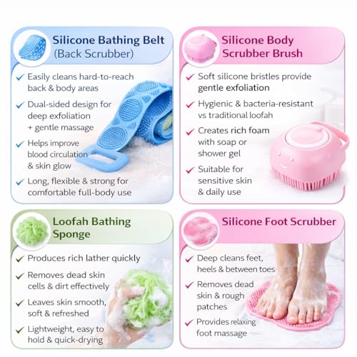 Image of 4-in-1 Silicone Bathing Combo Set, Multicolor | For Men & Women
