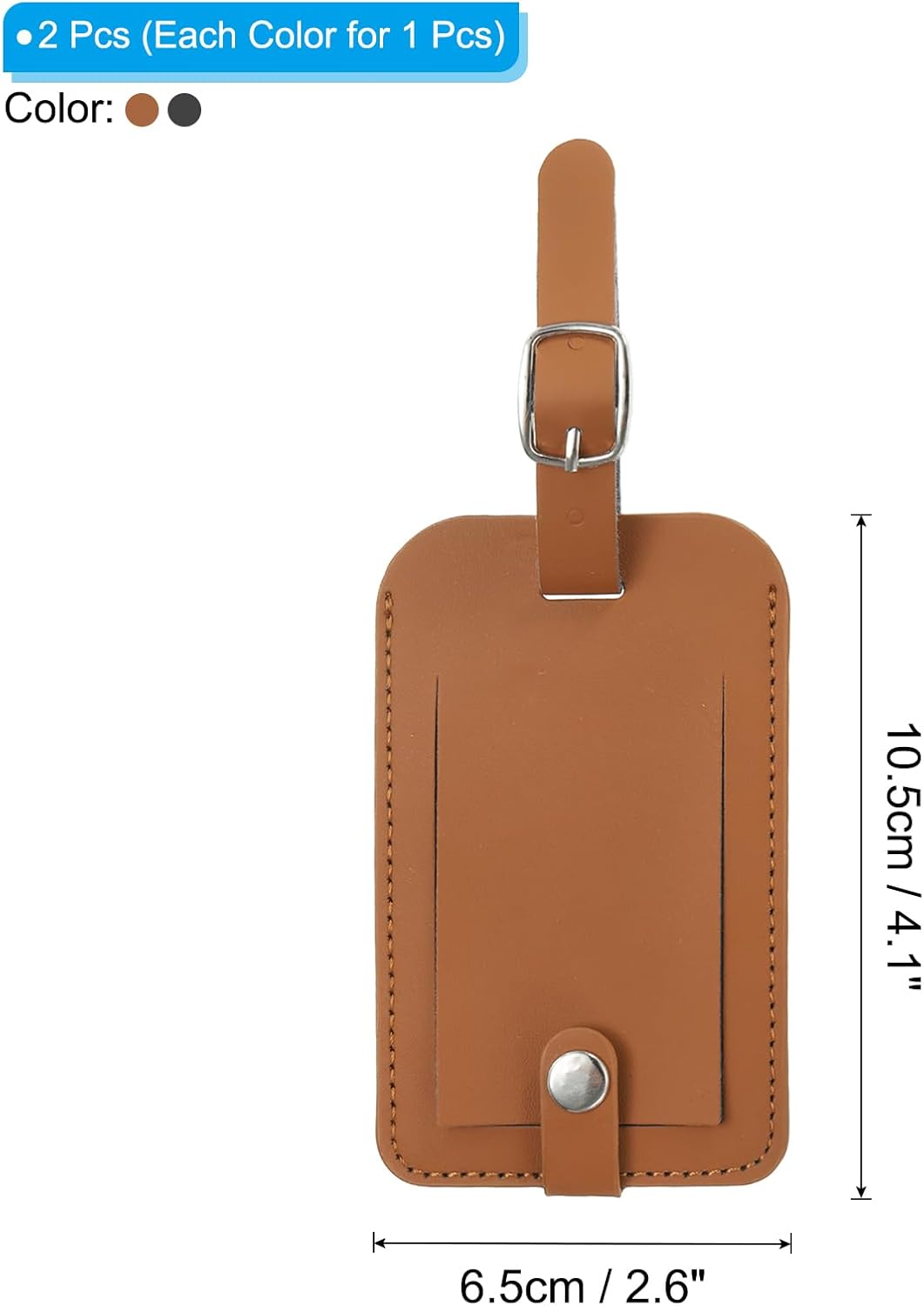 PATIKIL 2 Pack Luggage Bag Tags, PU Leather Suitcase Name Tags with Snap Travel Label Luggage Identifier Privacy Protection Travel Accessories, Black Brown - Image 2