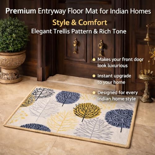 Image of Matz & More Nylon Tufted Gel Baking Anti-Slip Floor Mat | 40 x 60 cm | Beige & Yellow Floral Design | Doormat for Home Entrance, Kitchen & Bedroom