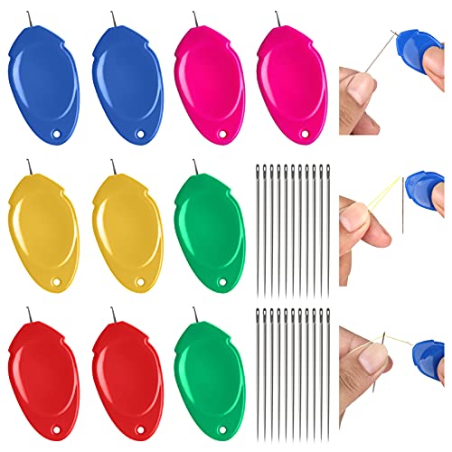 Needle Threader Tool, 10 pcs Simple Threader for Needles, Upgrade Needle Threader for Hand Sewing and Sewing Machine, Sewing Needle Threader for Small Eye Needles (with Needles)