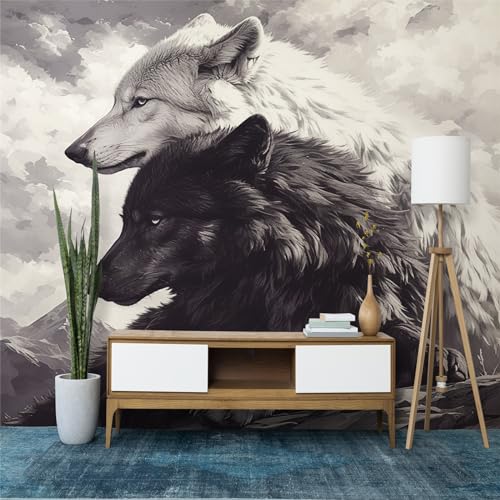 Papier Peint Loup Gris 400x280 cm pour Salon - Intissé 220g