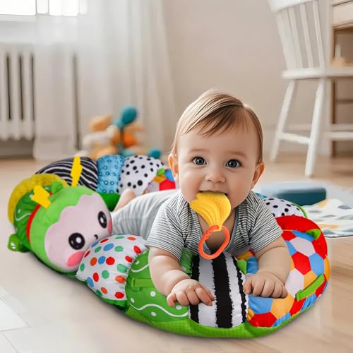 SAIMAND Baby Spielzeug 0-6 Monate - 3-in-1 Abnehmbares Raupe Spielkissen für Tummy Time Toys,Bauchlage, Sitzen & Stützen mit Rassel, Beißring und Spiegel - Ideales Baby Geschenk 0-3-6 Monate