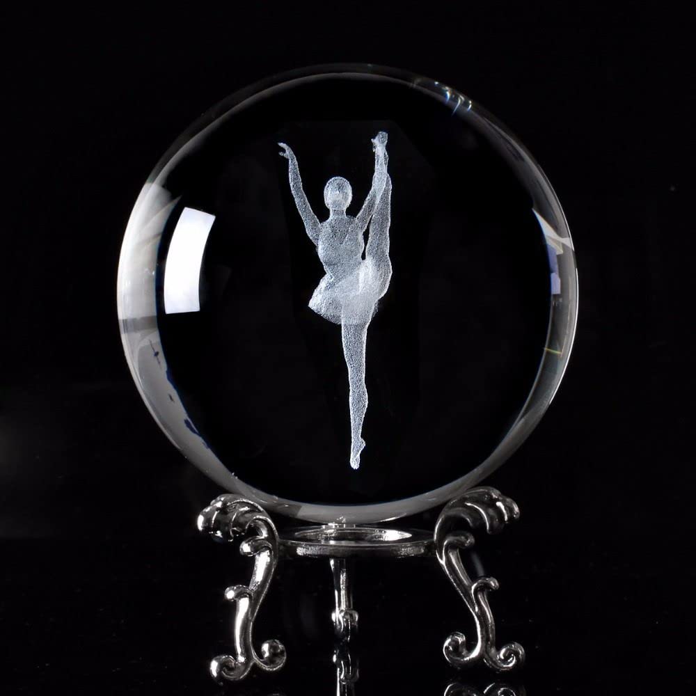 6/8cm przezroczysta kryształowa kula 3D grawerowana baletnica szklana kula dekoracyjna Feng Shui akcesoria do dekoracji miniaturowe prezenty, z kryształową podstawą, 80mm