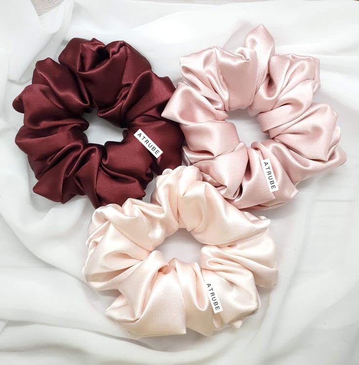 Atrube’s combo of 3 Scrunchies – Silk Satin Scrunchies for Hair – Scrunchy for Thick Hair- Silk hair ties for Women Best Gift for girls, lady and children (Multicolor) (Summer Lovin’)