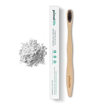 Primal Life Organics - Charcoal Toothbrush, Made with Charcoal & Bamboo, Biodegradable, BPA-Free, Perfect for Kids & Adults, Recyclable, Gently Massages Gums & Teeth, Zero Waste Toothbrush, 1-Pack