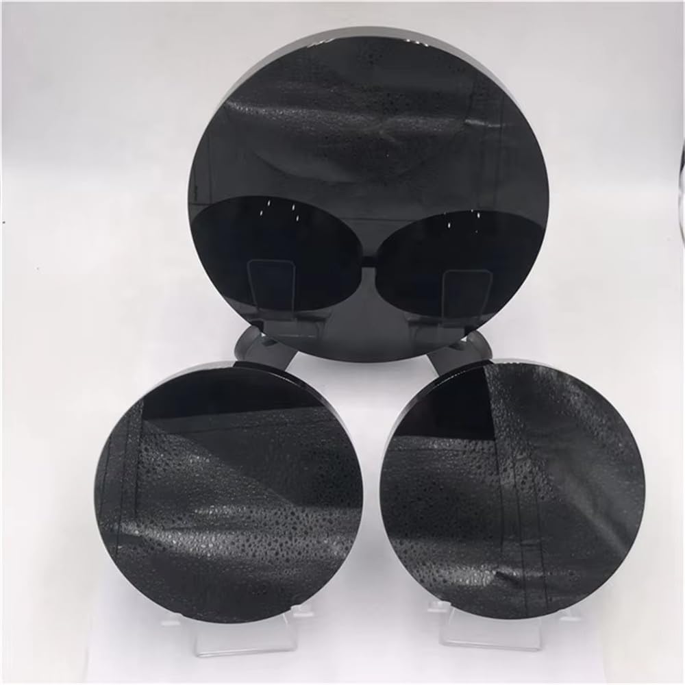 AARTERZZA 1pc 8cm high Polished Obsidian Coaster carvings Black Round Crystal Mirror Plate for Home Decoration