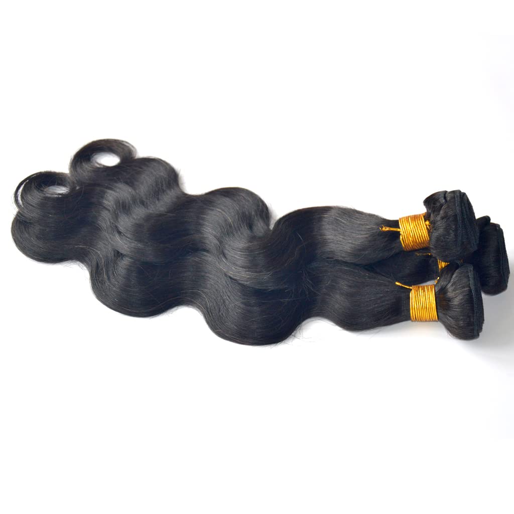 Brazilian Wavy Hair 3 Bundles Black Remy Human Hair Extensions Machine Weft Brazilian Virgin Hair Body Wave 3 Pack 300 Grams (22 22 24 Inches)