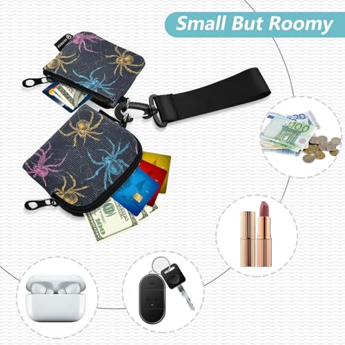 Colorful Halloween Spiders Women's Card Cases Change Holder Slim Portable Card Wallet Money Organizer with Wristlet Strap for Woman 2 Pcs Porta tarjetas de crédito2