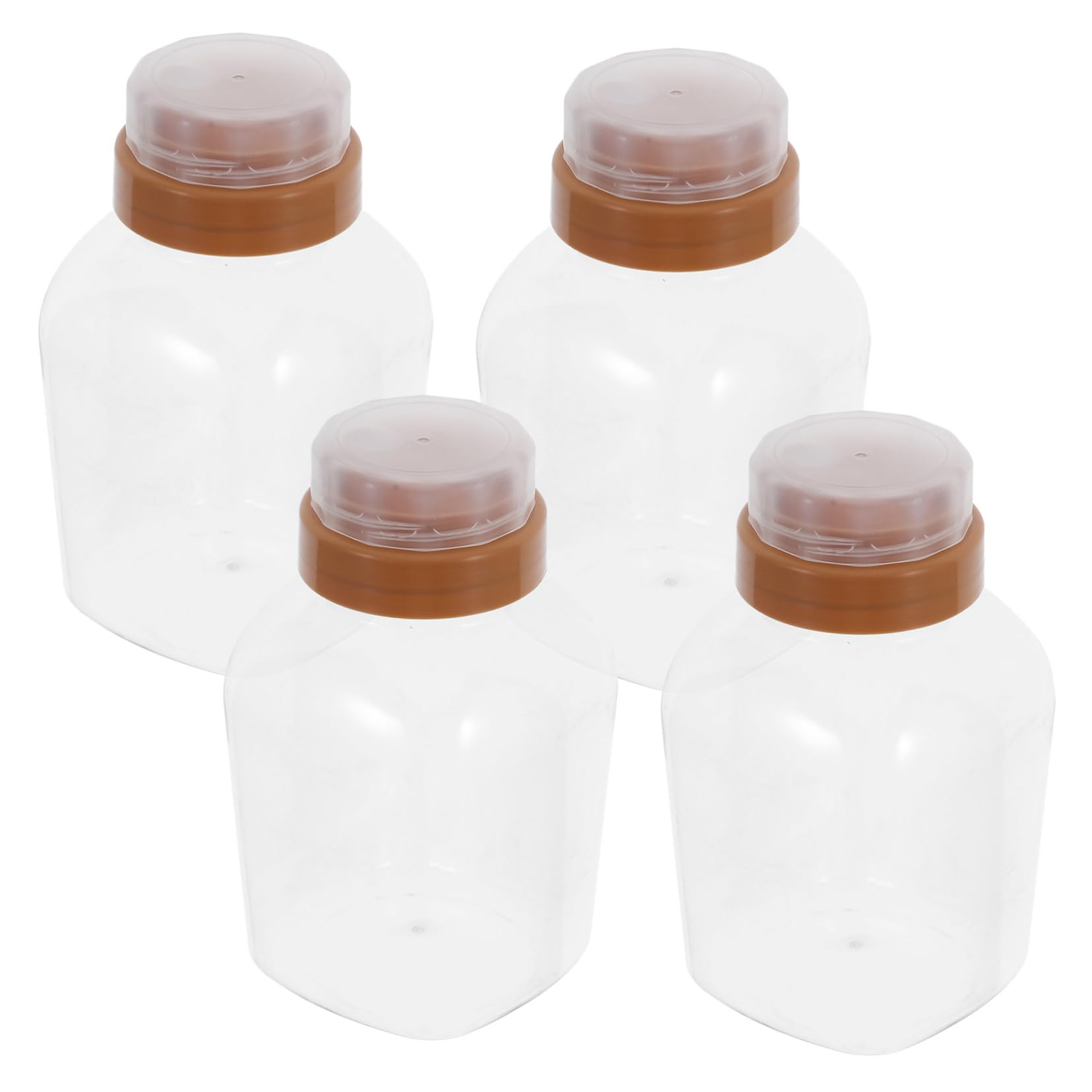 TOBBOMEY 4pcs Refillable Plastic Honey Jars Leak Squeeze Dispenser with Cap Clear Storage Containers for Honey Syrup and Sauces
