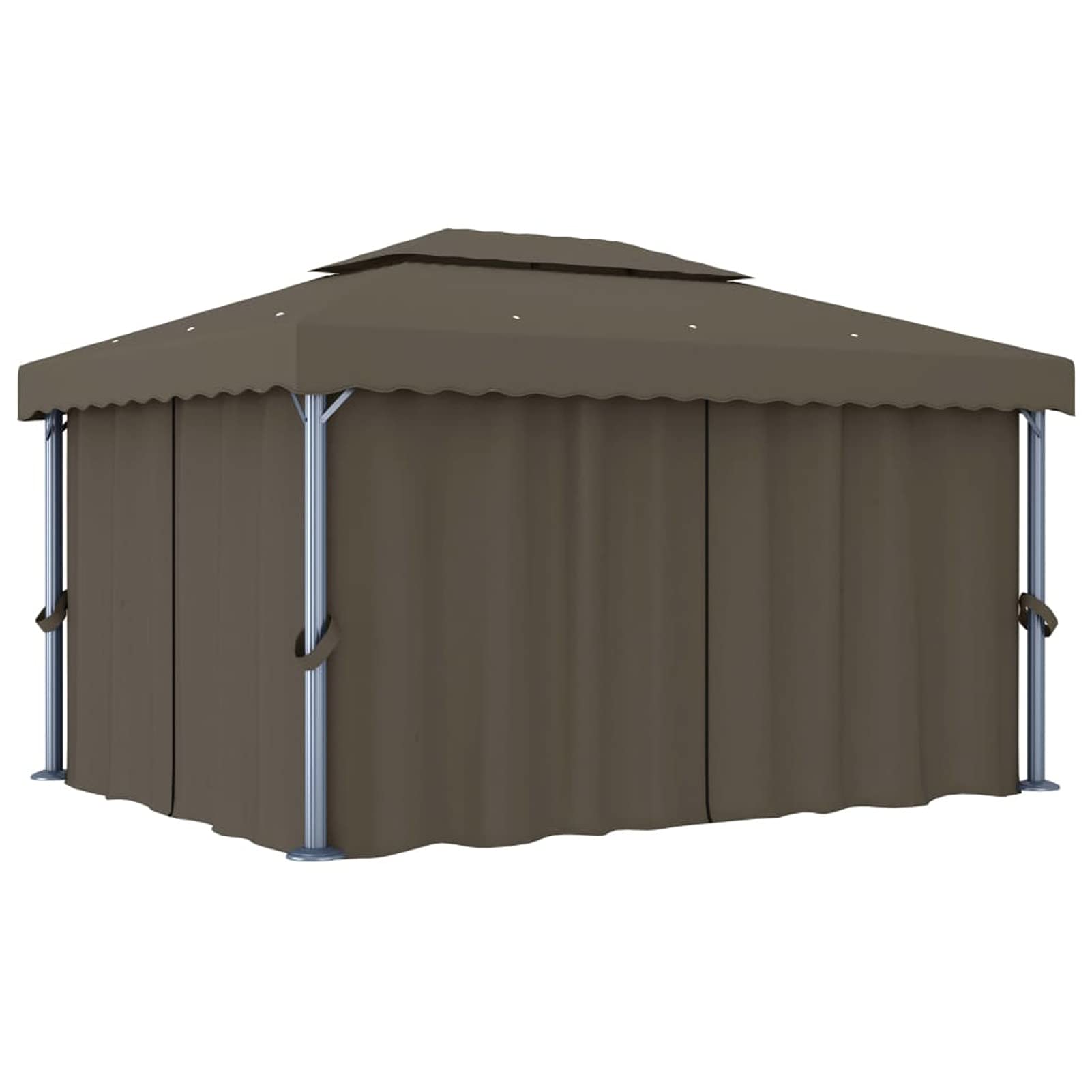 Gazebo con Tende e Stringa di Luci LED 4x3 m Grigio Talpa,Gazebo,Impermeabile,Anti UV,Gazebo da Giardino,Gazebo Esterno -3070357