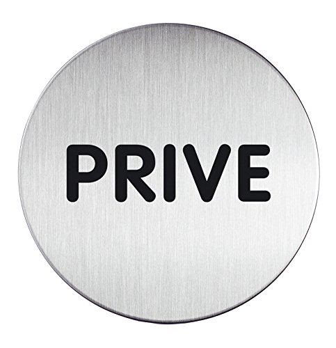 Durable 491268 Plaque de Porte Picto Ronde, Prive, 83 mm, Argent Métallique