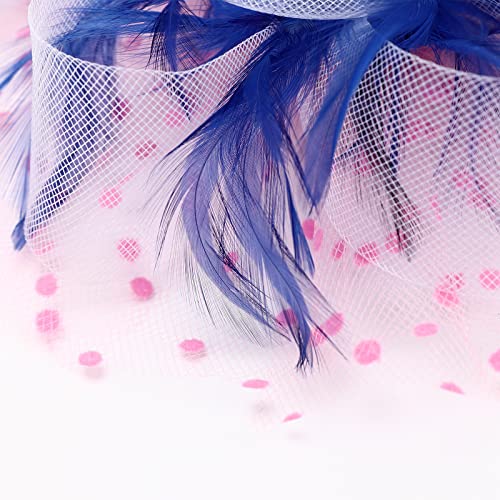 Image of DRESHOW Fascinators Hat Flower Mesh Ribbons Feathers on a Headband and a Clip Tea Party Headwear for Girls and Women