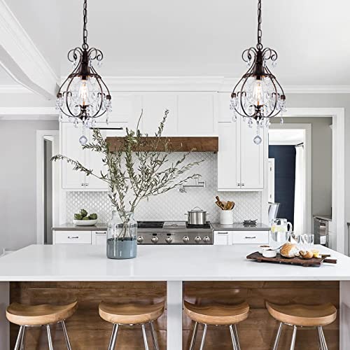Flsfu BZ-001-AB Bronze Chandelier,Farmhouse Rustic Vintage Crystal Light Fixtures Ceiling Mount 1 Light Chandeliers thumb #2