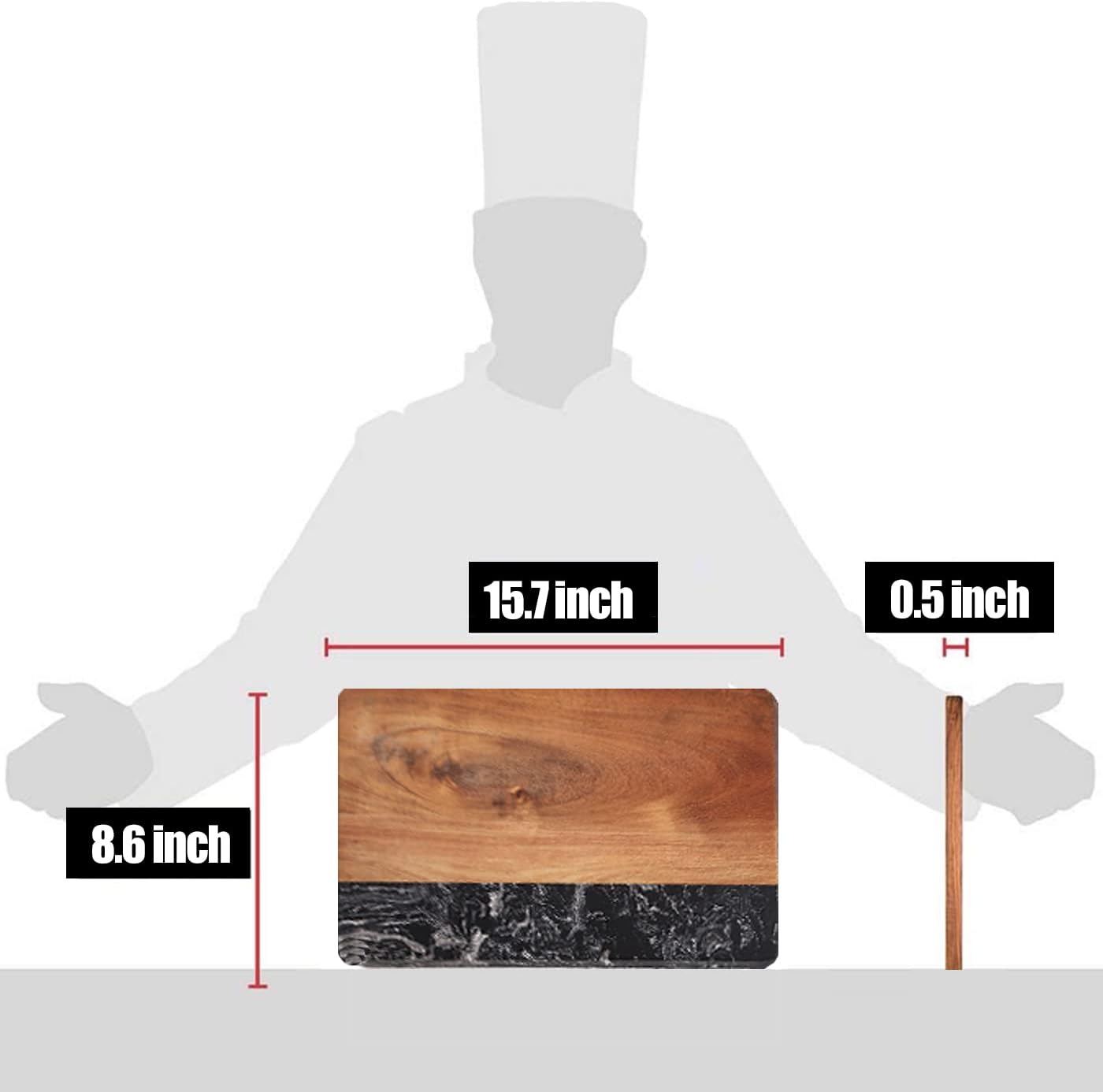 Cutting Board with Black Marble and Natural Wood, 16 X 9 Inches Serving Chopping Board for Cheese Steak Fruits Bread(Oblong)