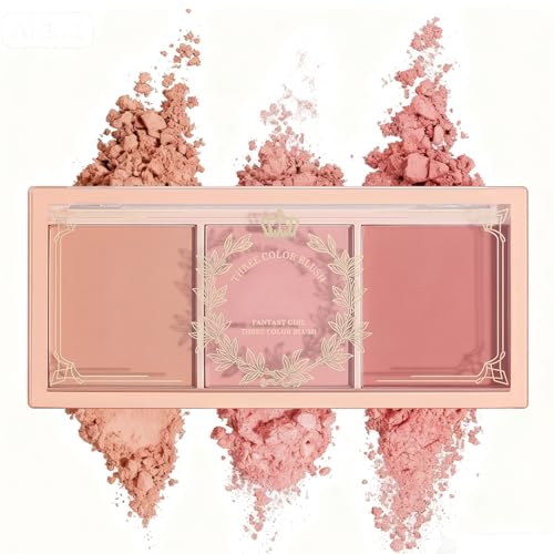 Natural Matte 3-Color Blush Palette with Brush | Blushers for Cheeks Make Up with Blush Powder – Cute Makeup Blusher for Daily/Party Looks, Buildable & Long-Lasting Pigment (Pink)