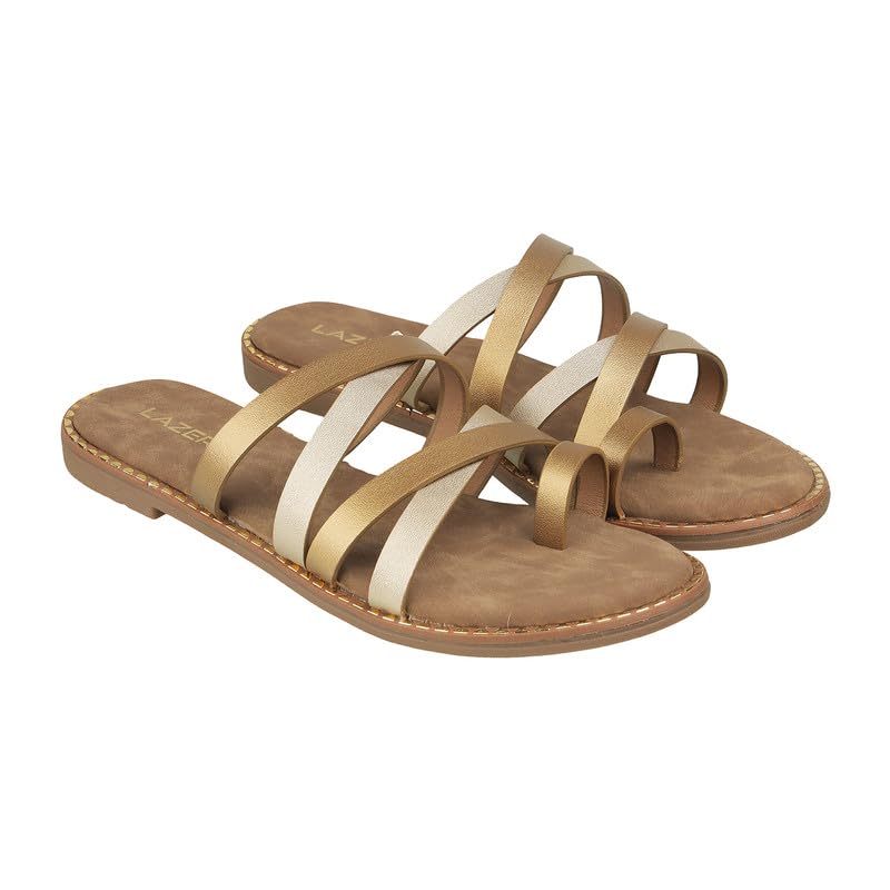 Women's Multi Strap Flat Sandals | Metallic Cross Strap Slip-On Slides | Cushioned Footbed, Lightweight Sole, Stylish Casual Ethnic Footwear for Festive, Daily and Travel Wear-image-26