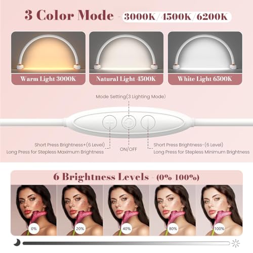 Image of ELEPHANTBOAT USB Arch LED Desk Lamp, Work Light for Nail Art, Flicker-Free 3-Color Dimmable Desk Lamp with Controller, Folding Feet Design, Half Moon Light for Nail, 16.7x8.8''