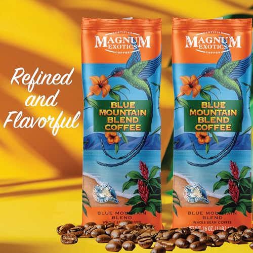 Magnum Exotics Coffee Blue Mountain Coffee Blend - Medium-Light Roast, Whole Bean, Made from 100% Arabica Beans, Rich & Smooth Flavor, Fresh Roast - Blue Mountain Blend, 1 Lb (Pack of 2)