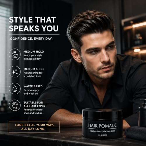 Image of Hair Cream Pomade for Men | Medium Hold & Medium Shine | Water-Based Styling Pomade | Flexible All-Day Hold | Texturizing Hair Styling Cream with Avocado Oil & Biotin | Easy Wash-Off | 100g