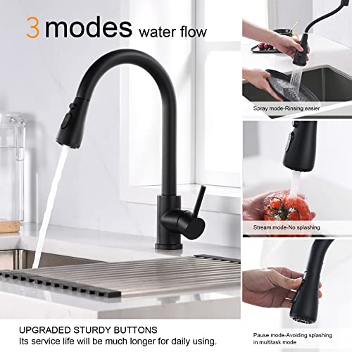 Sink Faucet, Black Kitchen Faucet With Pull Down Sprayer Vfauosit Single Handle Pull Out Kitchen Faucets Matte Black, Grifo Para Fregaderos De Cocina With Male 1/2 To Male 3/8 Adapter #TOP2