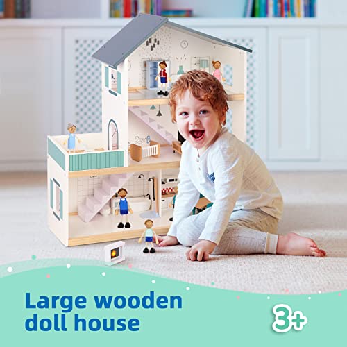Tookyland Wooden Dollhouse For Kids Doll House With Simulated Luxury Furniture Set Preschool Dollhouse Playset For Girls Toddlers Gifts #TOP5