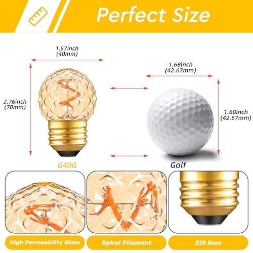 Image of G40 LED Low Watt Light Bulbs Warm Glow E26 Amber 1W 10 Watt Light Bulb,Low Lumen Light Bulb Small Edison Short Dim Light Bulbs for Lamp,Bedroom (Amber Spiral Filament 2200K, 15 Count)