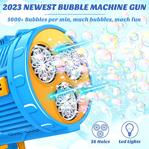 36 Holes Bubble Machine Gun With Lights, Watifisa Automatic Bubble Gun Machine Blaster With Solution And Rechargeable Battery Bubble Blower For Kids Outdoor Summer Fun, Party Favor Activity Toys Gift #TOP3
