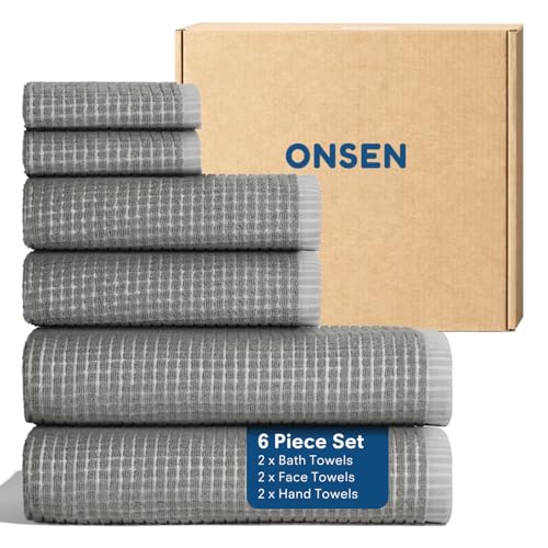 ONSEN Sculpted Terry Towel Set, 100% American Cotton, Quick Dry Lint Free, Lightweight Absorbent...