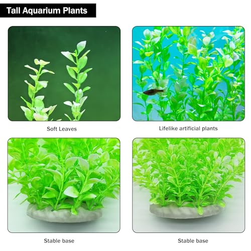 Image of 2 Pcs 24 Inch Tall Aquarium Plants, Adjustable Plastic Fish Tank Decor with Detachable Leaves, Artificial Background Greenery for 20-55 Gallon Tanks(Light Green(Style A))
