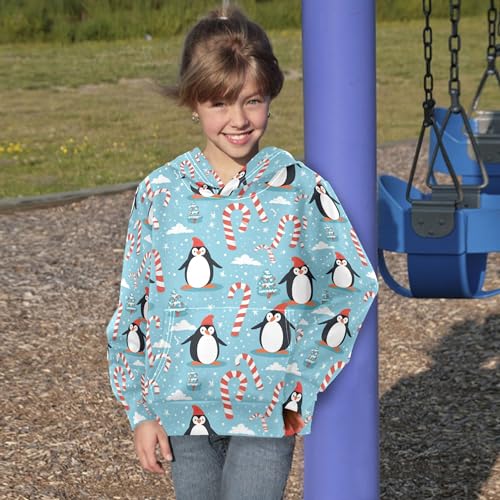 Kids Hoodies Sweaters Christmas Xmas Penguin Hooded Sweatshirts with Big Pockets for Boys Girls B04004354