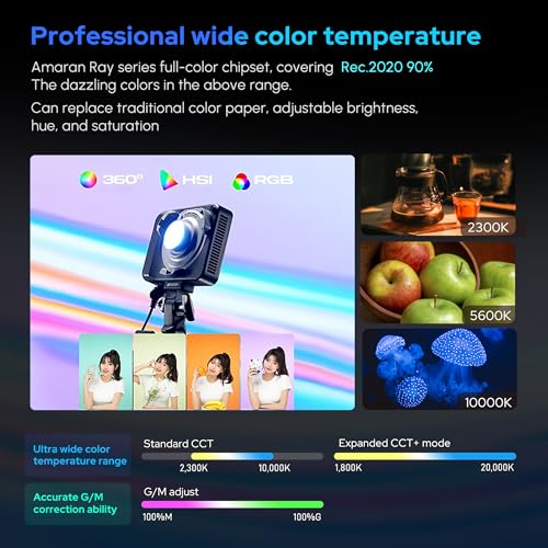 Image of Amaran Ray 60c RGB Video Light 60W Studio Photo Light CCT 1,800K-20,000K | With softbox carry case for YouTube, TikTok, live streaming, weddings, vlog