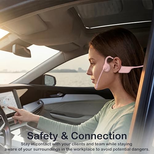 Image of Bone Conduction Headphones with Mic-Callink, Trucker Bluetooth 5.4 Headset with Noise-Canceling Boom Microphone /Mute Function /Dual Connect, Open Ear Headphones for Work Driving Meeting（Pink）