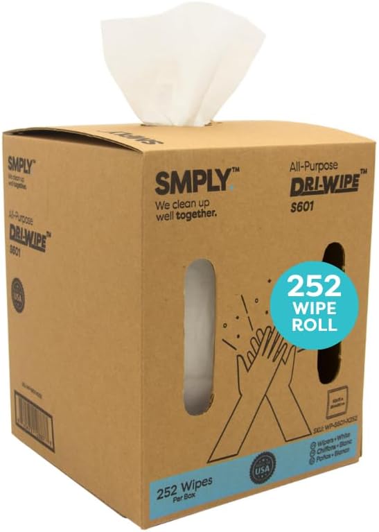 Dri-Wipe S601 by SMPLY Brands – All-Purpose Disposable Cleaning Wipes, 252 Wipes, Strong Alternative to Shop Towels & Paper Towels, 10" x 15" Center-Pull Sheets
