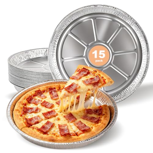 JOCHER 15 Pack Disposable Pizza Pans - 12 Inch Round Aluminum Pizza Pan for Individual Pizzas Cookies Cakes Round Foil Pizza Pans Trays Large Serving Trays for Pizza Baking Catering & Parties
