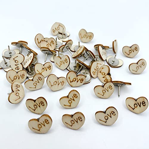 40 Pcs Wooden Love Push Pin Photo Wall Map Cork Board Paper Photo Picture Memo Diy Thumbtack Office Or Home Decorative Pins（Love） #TOP4