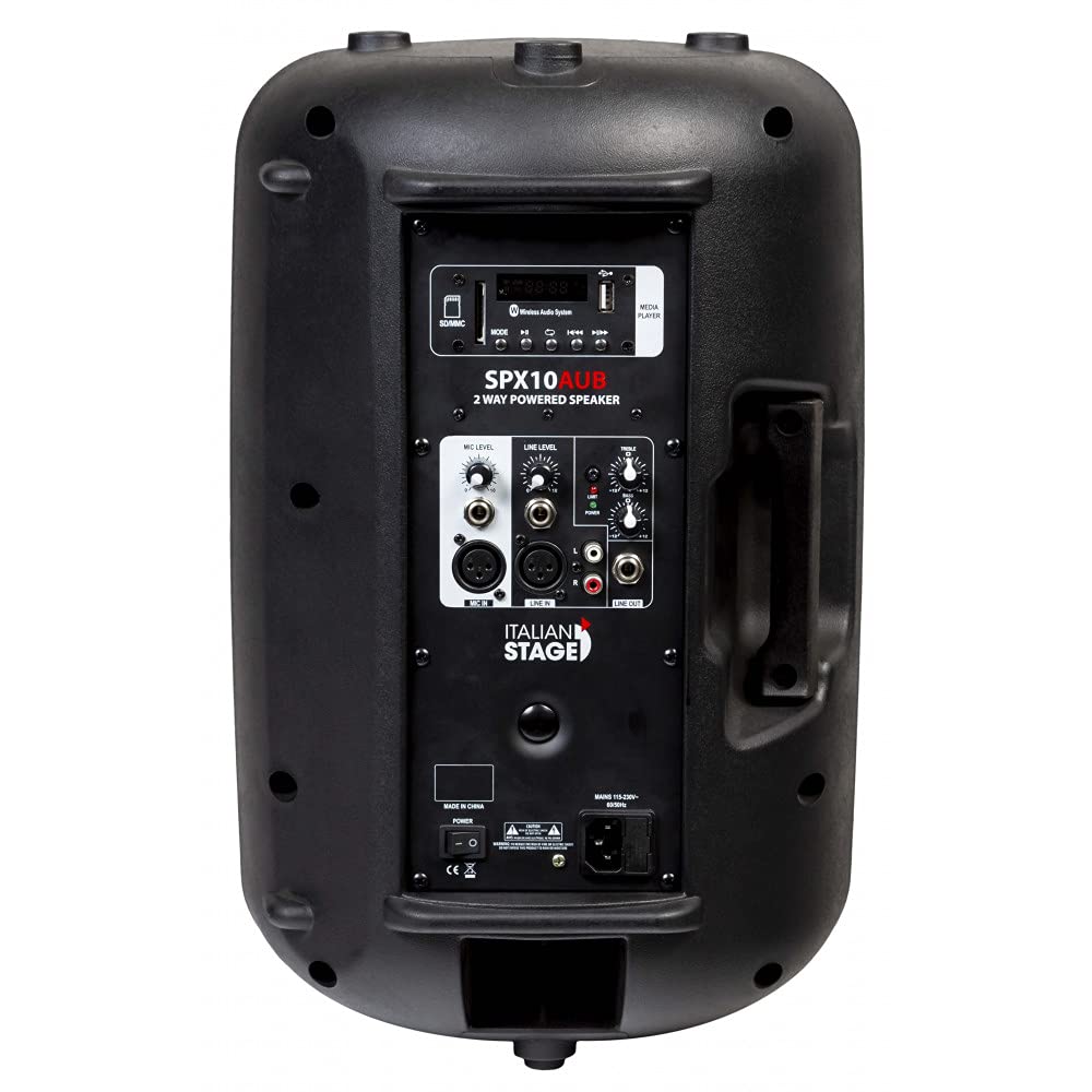 Italian Stage IS SPX10AUB - Cassa Monitor Diffusore audio, attivo da 300w di picco e cono da 10", con multimedia player: Usb Drive, Sd Card, Bluetooth, Telecomando IR., Nero