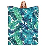 Türkis-blaugrünes Palmenblatt, tropisches Hawaii-Strand, Vollfleece-Überwurf, Umhang, tragbare Decke, Flanell, flauschige Steppdecke, Kinderzimmer, Schlafzimmer, Bettwäsche, King-Size-Bett, Plüsch,