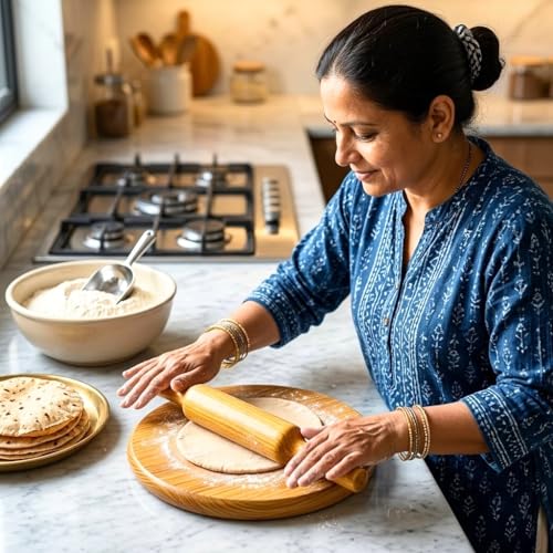 Image of Wooden Chakla Belan Set | Wooden Rolling Pin and Board Set | (9 inch chakla, 12 inch belan)