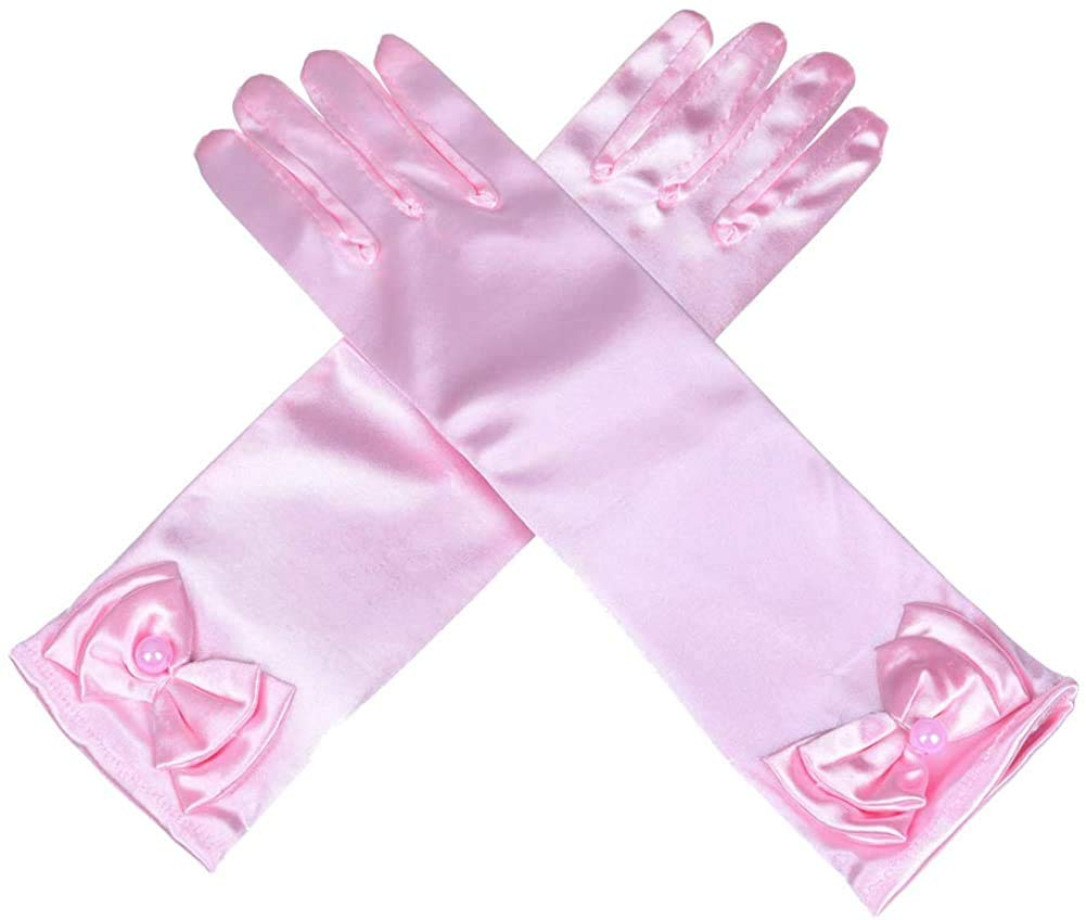 FancyDressWale Girls Satin Long Gloves for Princess Dress Up Party With Bows-image-8