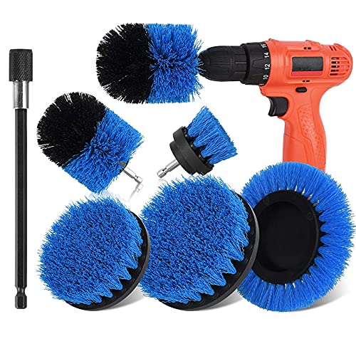 6 Piece Drill Cleaning Brush,Drill Power crevice brush Kit，with Extended Long Original Attachment,for Tub,Shower,Tile,Floor,Bathroom,Grout,Sofa Corners and Kitchen Surface (blue)