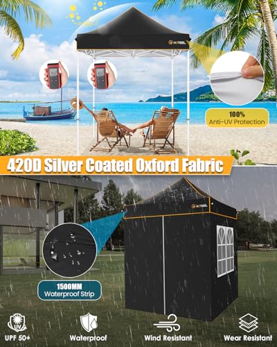 Image of HOTEEL 6.6x6.6 Heavy Duty Pop Up Canopy Tent for Parties Event Wedding Commercial Instant Canopy with Carry Bag, Party Tent Waterproof UV 50+, Upgraded Thick Hexagonal Legs,Black