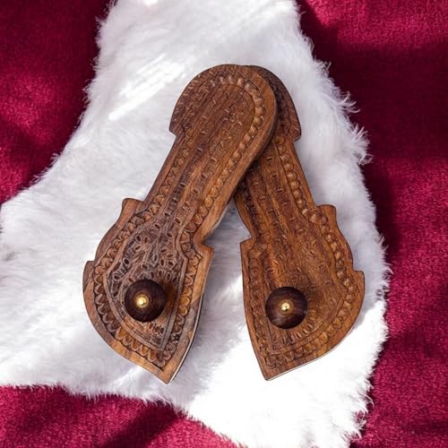 Image of Khadau chappal for men | Wooden Charan Paduka For Puja, Wearable Wooden Chappal Eco-friendly (ROSEWOOD) (9UK, Fish-Shape)
