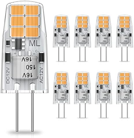 YUIIP G4 LED Light Bulbs 2700K Soft Warm White, 2W Equivalent to 20W Halogen Bulb, AC/DC 12V G4 Bi Pin Bulb for Under Cabinet Puck Light, Chandelier, Landscape Lighting, 8-Pack