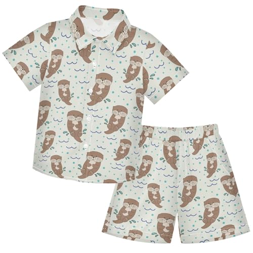 Image of visesunny Boy's 2 Pieces Shirt and Short Set Casual Shirts Short Sleeve Beach Shorts Summer Outfits for 3-10 Years Kids