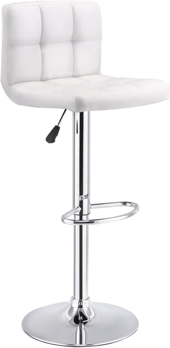 White 2 PCS. Bar Stool Swivel Adjustable PU Leather Barstools Bistro Pub Chair Comfortable