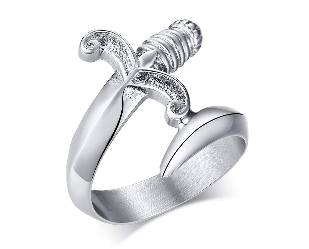 Stainless Steel Dagger Ring Statement Band Goth Punk Halloween Jewelry for Men Women